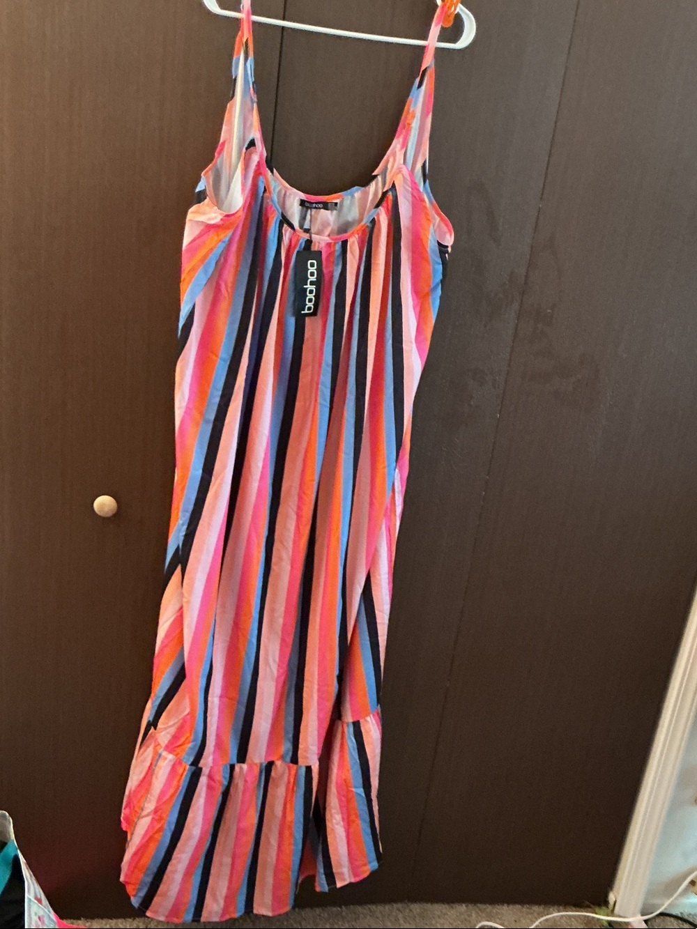 Boohoo Striped Maxi Dress in Pink, Blue & Orange